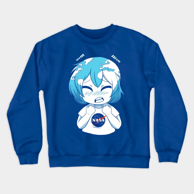 Earth-chan Blue planet Crewneck Sweatshirt by warningpoodle